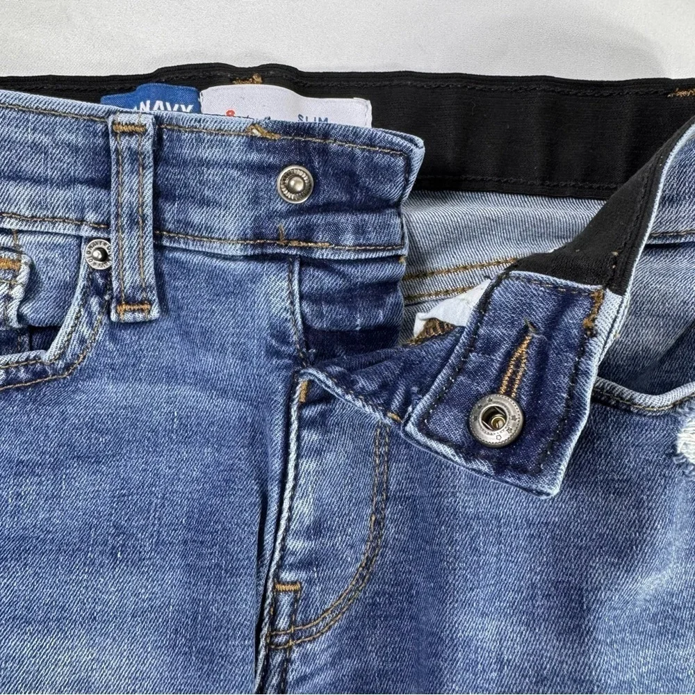 Old Navy Girl’s Distressed Slim Built-In Tough Blue Denim Bermuda Cutoff Shorts